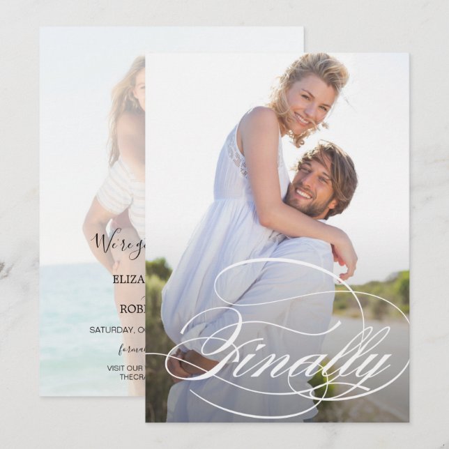 Elegant Script Photo Bröllop spara datum Datumet (Fram/baksida)