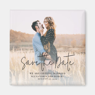 Elegant Script Photo Bröllop spara datum Magnet