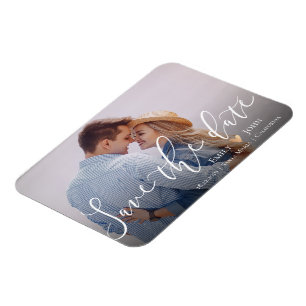 Elegant Script Photo Bröllop spara datum Magnet