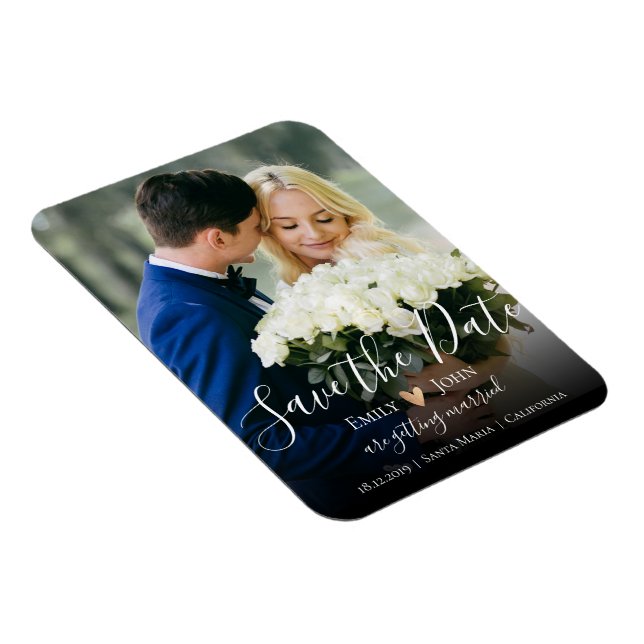 Elegant Script Photo Bröllop spara datum Magnet (Högersidan)
