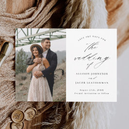 Elegant Script Photo Bröllop spara datum Magnetisk Inbjudningskort
