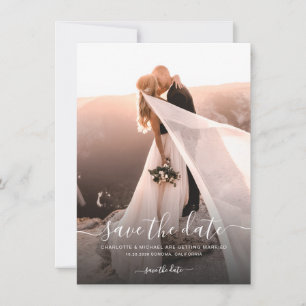 Elegant Script Photo Bröllop Spara Datumet