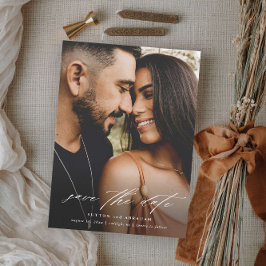 Elegant Script Photo Bröllop Spara Datumet