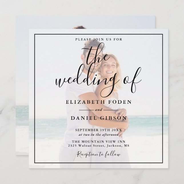 Elegant Script Photo Bröllop Square Inbjudningar (Fram/baksida)