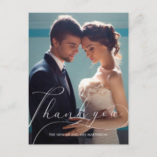 Elegant Script Photo Bröllop Tack Vykort