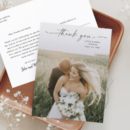 Elegant Script Photo Bröllop Tack Vykort