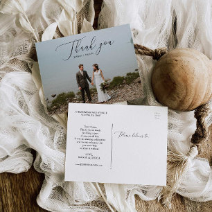 Elegant Script Photo Bröllop Tack vykort