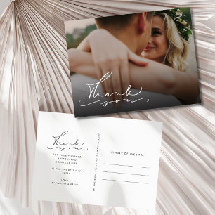 Elegant Script Photo Bröllop Tack Vykort