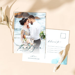 Elegant Script Photo Bröllop Tack Vykort