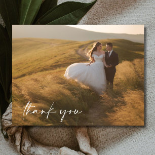 Elegant Script Photo Bröllop Tack Vykort