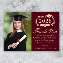 Elegant Script Photo Burgundy Guld Studenten Tack Kort