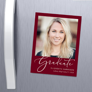 Elegant Script Photo Burgundy Studenten Magnet