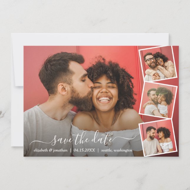 Elegant Script Photo Collage 5 Photos Modern Spara Datumet (Framsida)