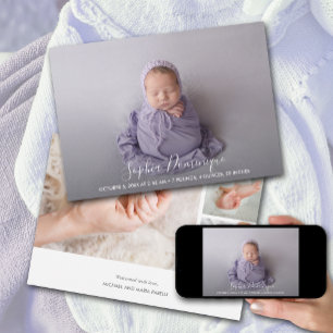 Elegant Script Photo Collage Birth Meddelande