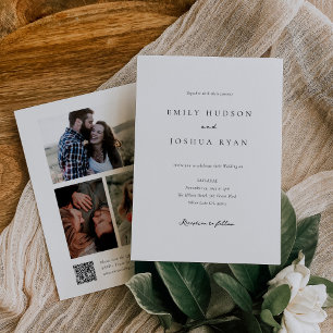 Elegant Script Photo Collage Bröllop Inbjudningar