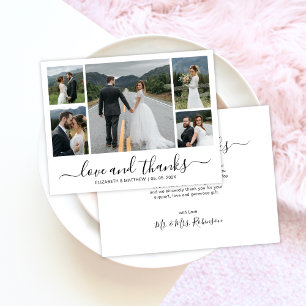 Elegant Script Photo Collage Bröllop Tack Kort
