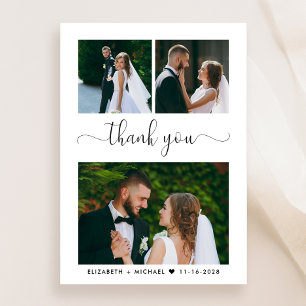 Elegant Script Photo Collage Bröllop Tack Kort