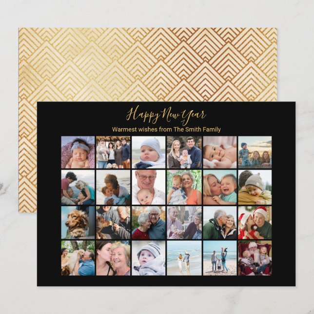 Elegant Script Photo Collage Modern Festive Guld Julkort (Fram/baksida)