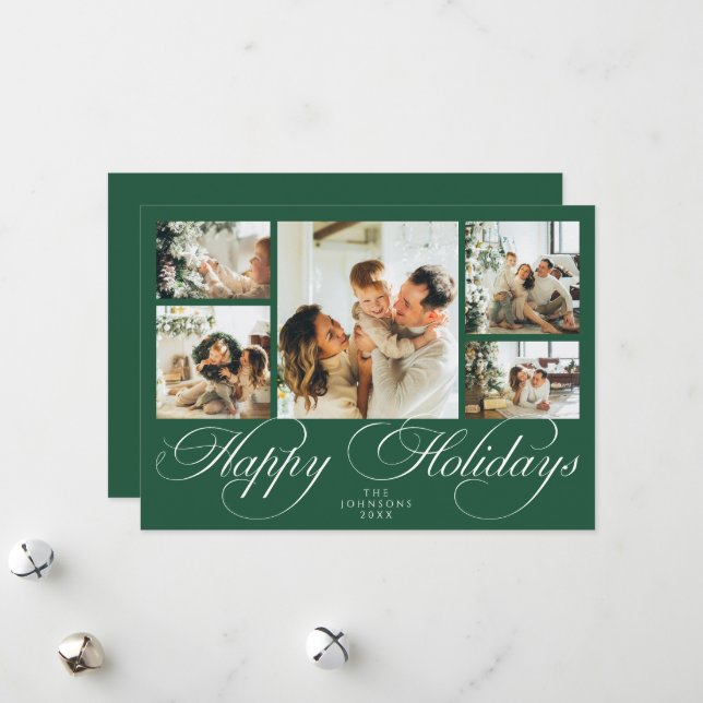 Elegant Script Photo Collage Traditional Christmas Julkort (Fram/Back In Situ)