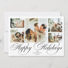 Elegant Script Photo Collage Traditional Christmas Julkort