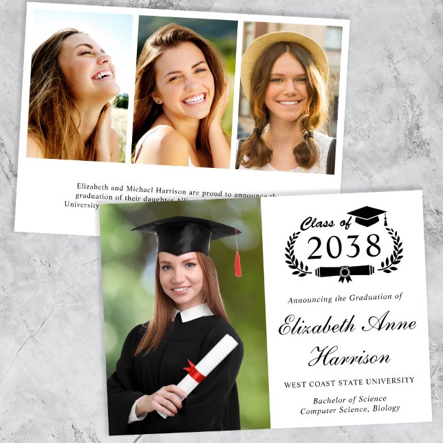 Elegant Script Photo College-gradering Meddelande (An elegant college graduation announcement to celebrate the graduate's achievements)