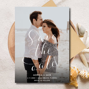 Elegant Script Photo Florida Beach Wedbröllop Spara Datumet