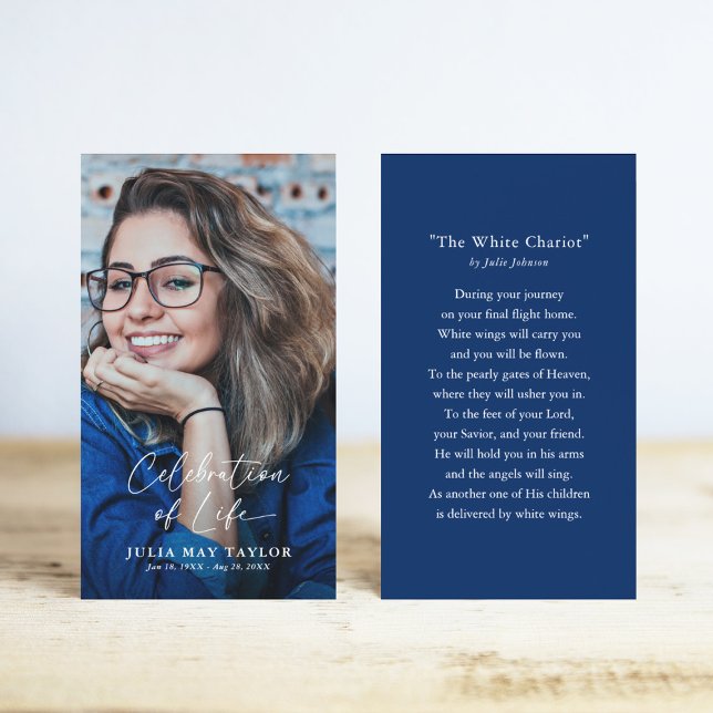 Elegant Script Photo Funeral Prayer Card Visitkort (Skapare uppladdad)