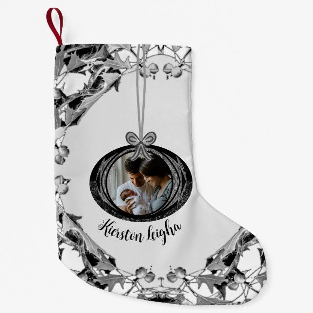 Elegant Script Photo Gifts julprydnader Liten Julstrumpa (Framsidan)