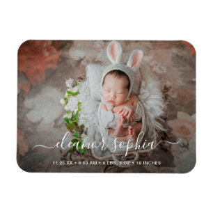 Elegant Script Photo Girl Birth-meddelande Magnet