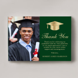 Elegant Script Photo Grönt Guld Studenten Tack Kort