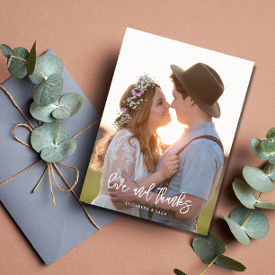 Elegant Script Photo Kärlek och Tack Bröllop Vykort