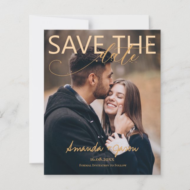 Elegant Script Photo Modern Bröllop spara datum (Framsida)
