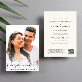 Elegant Script Photo QR-kod Cream Bröllop Inbjudningar