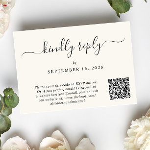 Elegant Script Photo QR-kod Cream Bröllop OSA Kort