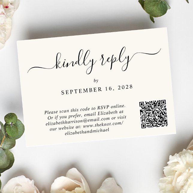 Elegant Script Photo QR-kod Cream Bröllop OSA Kort (Skapare uppladdad)
