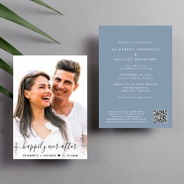 Elegant Script Photo QR-kod - Dusty Blue Bröllop Inbjudningar