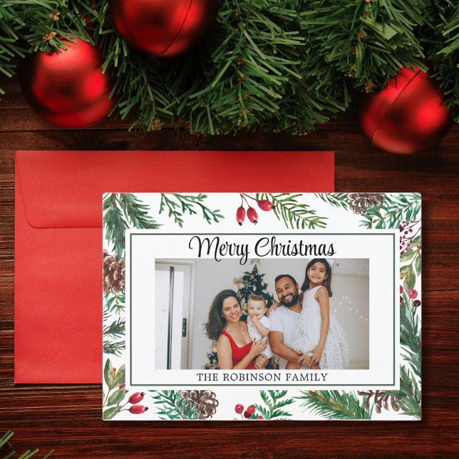 Elegant Script Photo Red God jul Julkort (Skapare uppladdad)