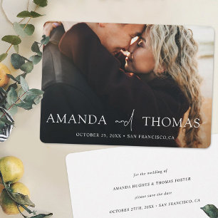 Elegant Script Photo Save Date Bröllop Card Spara Datumet