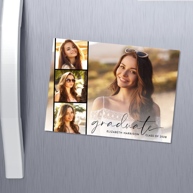 Elegant Script Photo Strip Studenten Magnetisk Inbjudningskort (Skapare uppladdad)