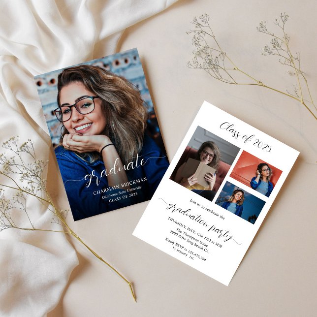 Elegant Script Photo Studenten Inbjudningar (Skapare uppladdad)