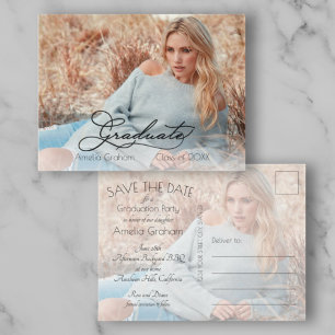 Elegant Script Photo Studenten Spara datum Vykort