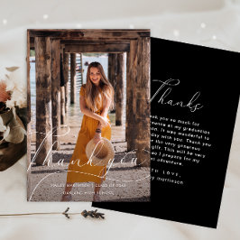 Elegant Script Photo Studenten Tack, svart Inbjudningar