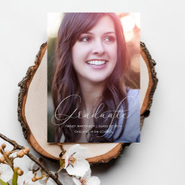 Elegant Script Photo Studentfest White Inbjudningar