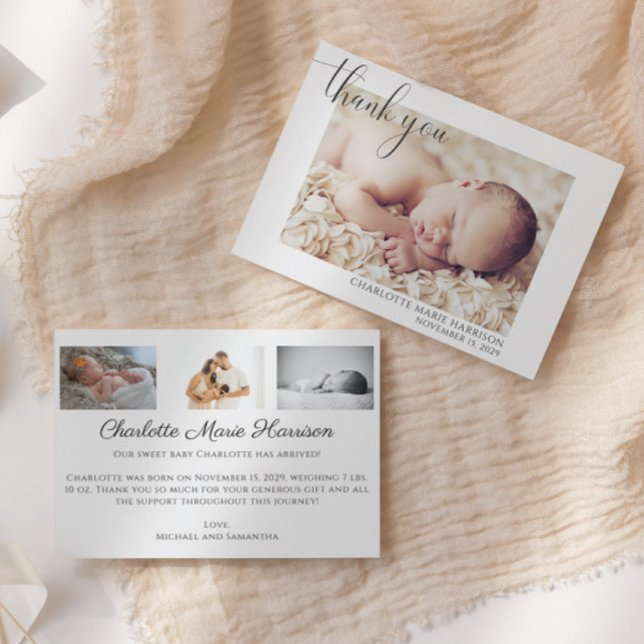 Elegant Script Photo Tack Birth-meddelande Inbjudningar (Skapare uppladdad)