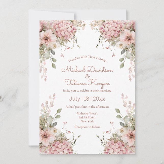elegant script pink floral garden modern wedding inbjudningar (Framsida)