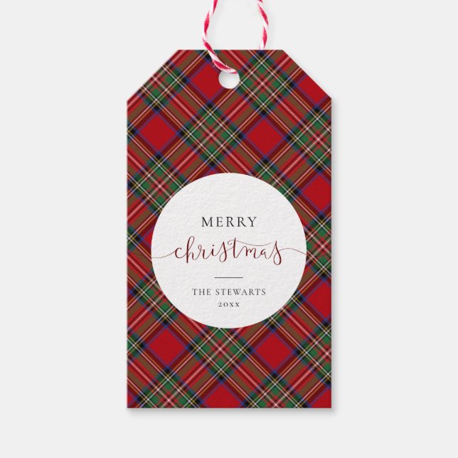 Elegant Script Play Stewart Tartan Presentetikett (Framsidan)