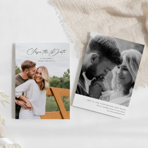 Elegant Script Porträtt w/Photo on Back Spara Datumet