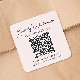 Elegant Script QR Code Pink Thank You Fyrkantigt Klistermärke