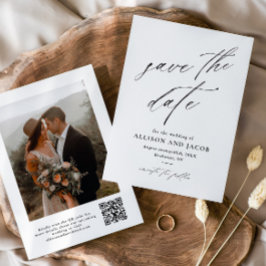 Elegant Script QR-kod Bröllopsfoto Spara Datumet