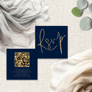 Elegant Script QR Navy Guld Bröllop OSA Tilläggskort